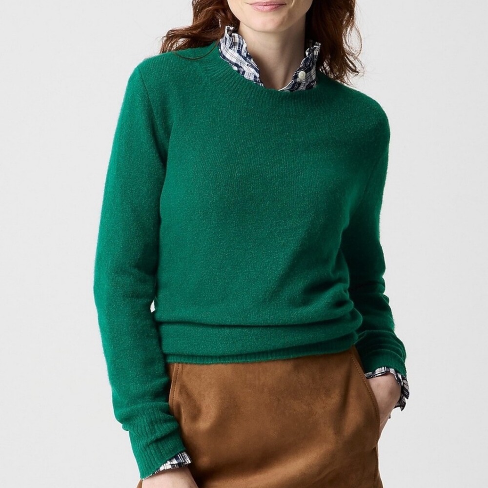 J.Crew Extra-Soft Yarn Crewneck Sweater Academic Green Medium NEW NWOT Cozy Knit